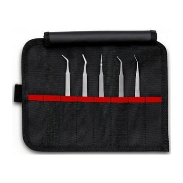 KNIPEX Tools 92 00 03 5 Pc Stainless Steel Tweezers Set in Tool Roll-SMD, Silver