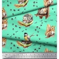 thumbnail image 2 of Soimoi Silk Fabric Footprint,Owl & Rabbit Animal Print Fabric by the Yard 42 Inch Wide, 2 of 3