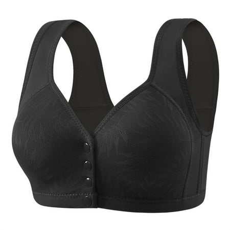 YEJIMAN Bras for Older Women Plus Size Front Closure Sports Bra No Underwire Full Support Front Button Bra  Black Womens Underwear Cotton  Nylon Long Underwear Women