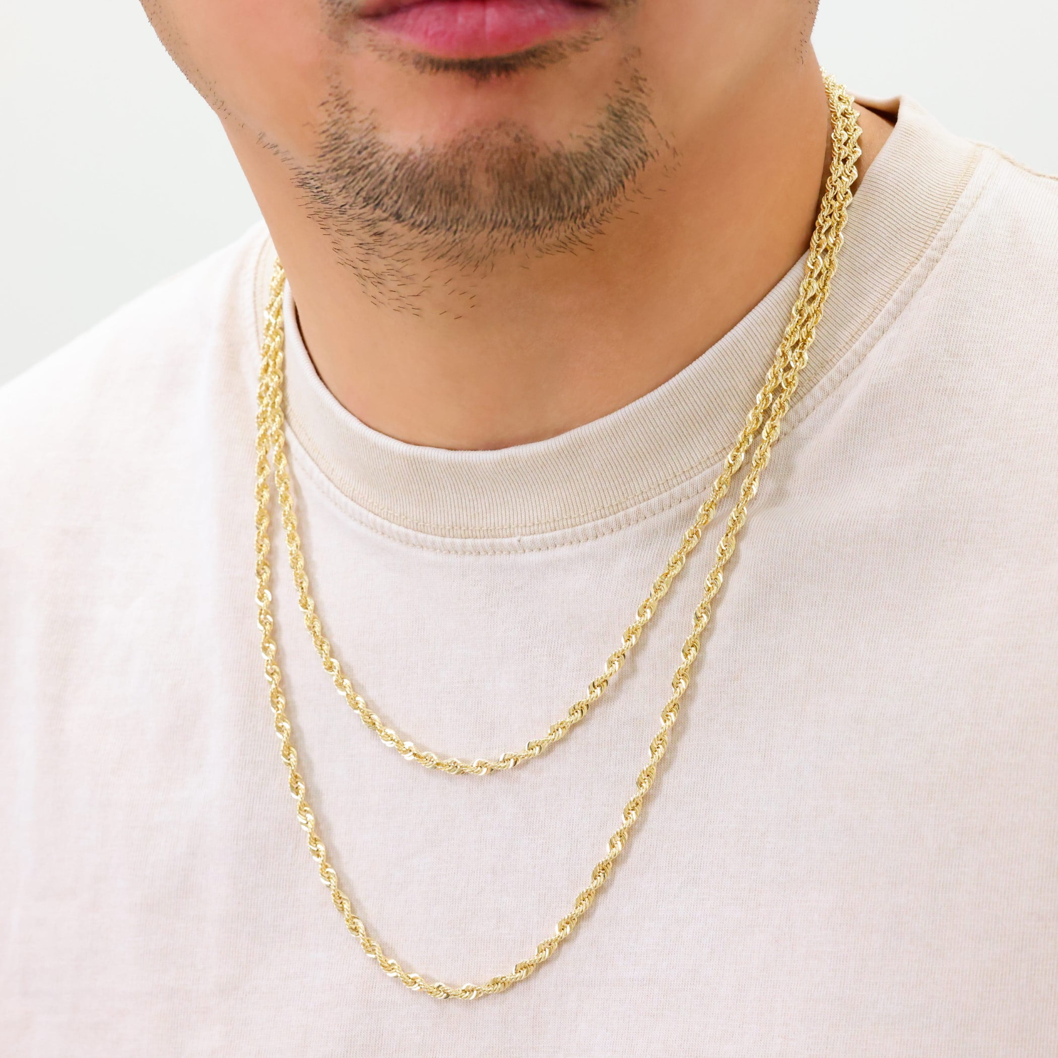 Nuragold 10k Real Yellow Gold 4mm Rope Chain Diamond Cut Lightweight Necklace (16"-30") Italian Jewelry for Men & Women