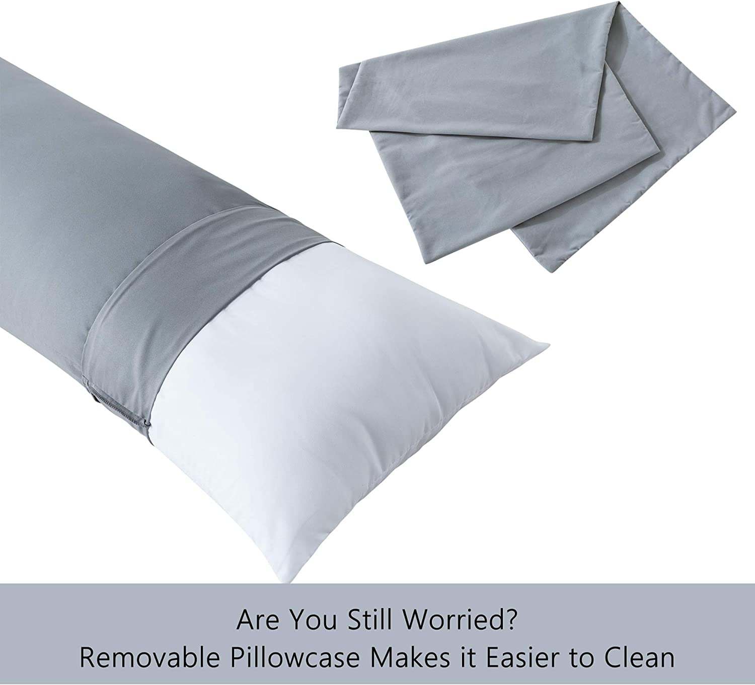 Body Pillow with Pillowcase - Soft Long Bed for Adults Breathable Full Insert Sleeping, 20x54inches, Grey