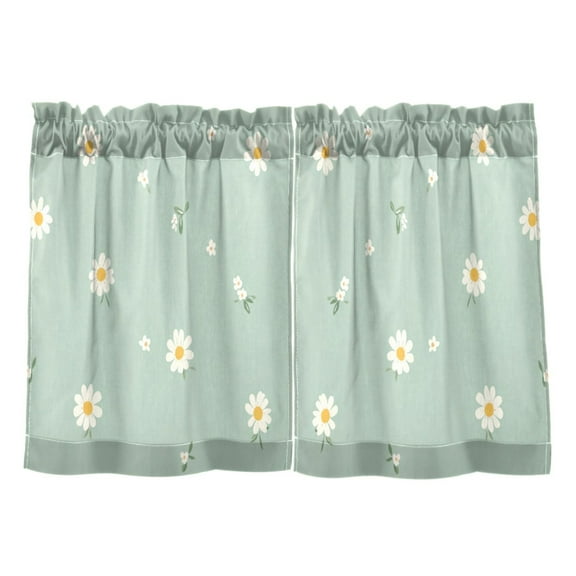 Fresh Flowers Design Kitchen Curtains Tier Set 27x24 Inch 2 Panels Semi Sheer Light Filtering Privacy UV Protection