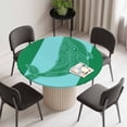 thumbnail image 2 of Turquoise Blue Whale Round Fitted Tablecloth with Elastic Edge, Waterproof Table Cloth Table Cover for 45"-54" Tables, Summer Beach Coastal Modern Art Tablecloths for Dining Picnic Indoor Outdoor, 2 of 9