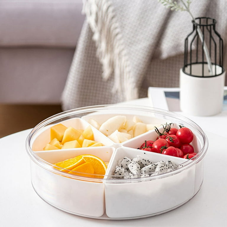 Lingouzi Round Plastic Divided Serving Tray with Lids, 5 Individual Dishes  Food Storage Containers, Vegetarian Candy Snack Party Appetizer Tray for  Snack, Fruit, Veggie, Candies, etc 