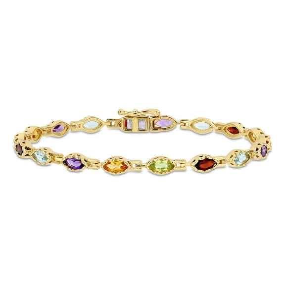 AMOUR 4 1/2 CT TGW Multi-gemstone Marquise Bracelet In Yellow Plated Sterling Silver