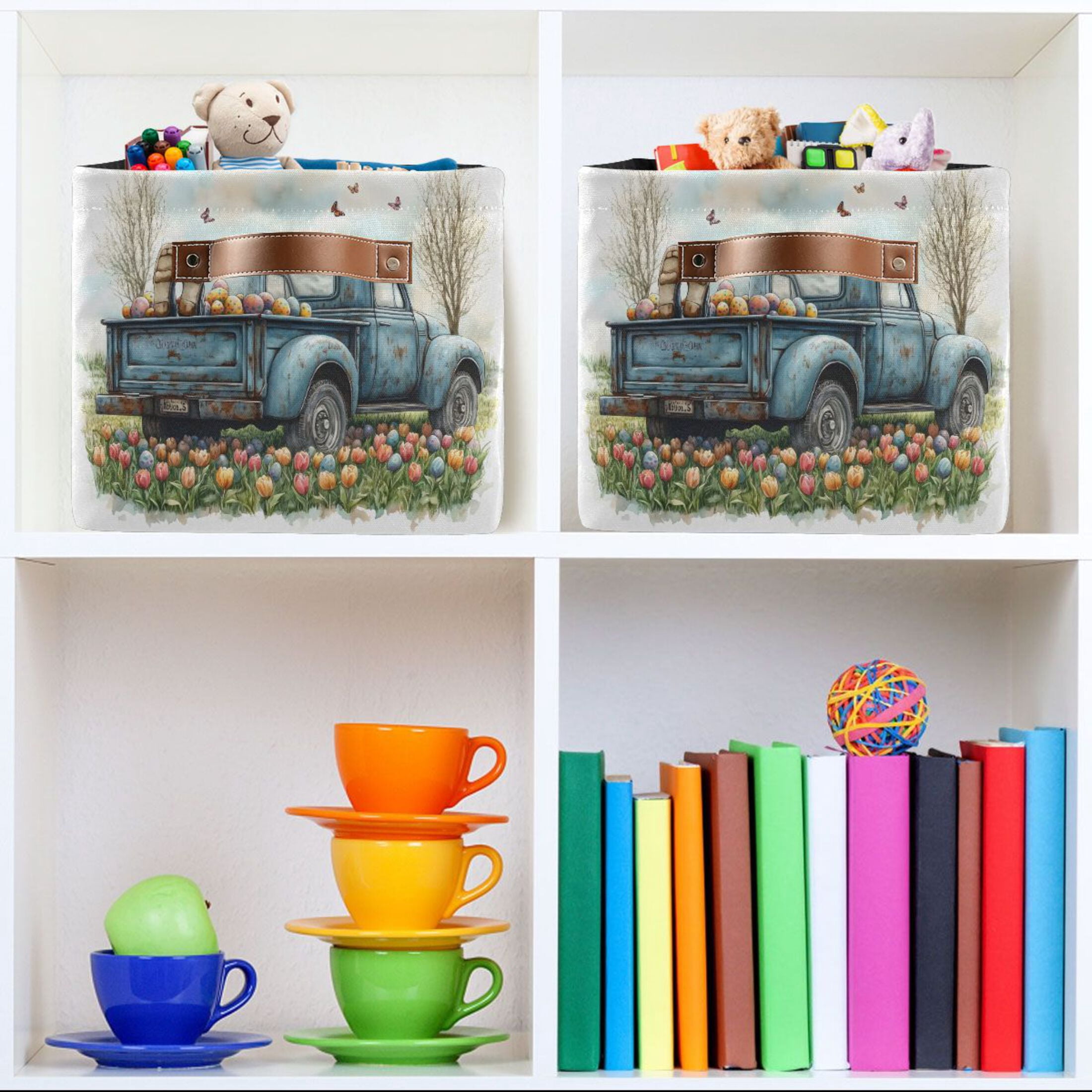 Ryvnso Truck Easter Storage Basket Large Bin Foldable Boxes Toys Organizer 14.2x10.2x8.3in 2 PCs