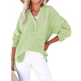 thumbnail image 2 of Qwertyu Womens Gauze Shirts Summer Casual Button V Neck Long Sleeve Shirts Oversized Solid Color Blouses Tops Light Green 3XL, 2 of 6