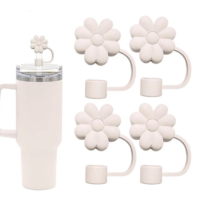 Tapas de pajitas con forma de flor para vasos Stanley de 30 y 40 oz con accesorios para asas, 4 tapas de pajitas de silicona, protectores de puntas de pajitas reutilizables para pajitas Stanley de 10