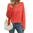 thumbnail image 2 of Women'S Fall Sweaters 2025 Casual Crew Neck Contrast Long Sleeve Knit Pullovers Jumper Tops Red L, 2 of 9