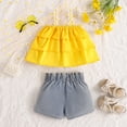 thumbnail image 4 of Wuxian Toddler Girls Summer Tank Top Outfits Spaghetti Strap Floral Pattern Sleeveless Ruffles Tiered T Shirt Vest With Elastic Denim Floral Shorts Stylish 2 Piece Sets,Yellow,2-3 Years, 4 of 6