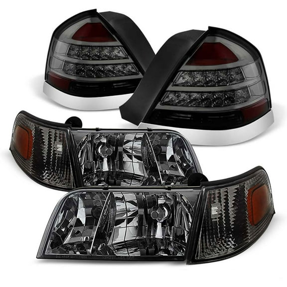 AKKON - Fits 1998-2011 Ford Crown Victoria Sedan Models Smoked Headlights   LED Smoke Tail Brake Lamps Pair Driver Passenger