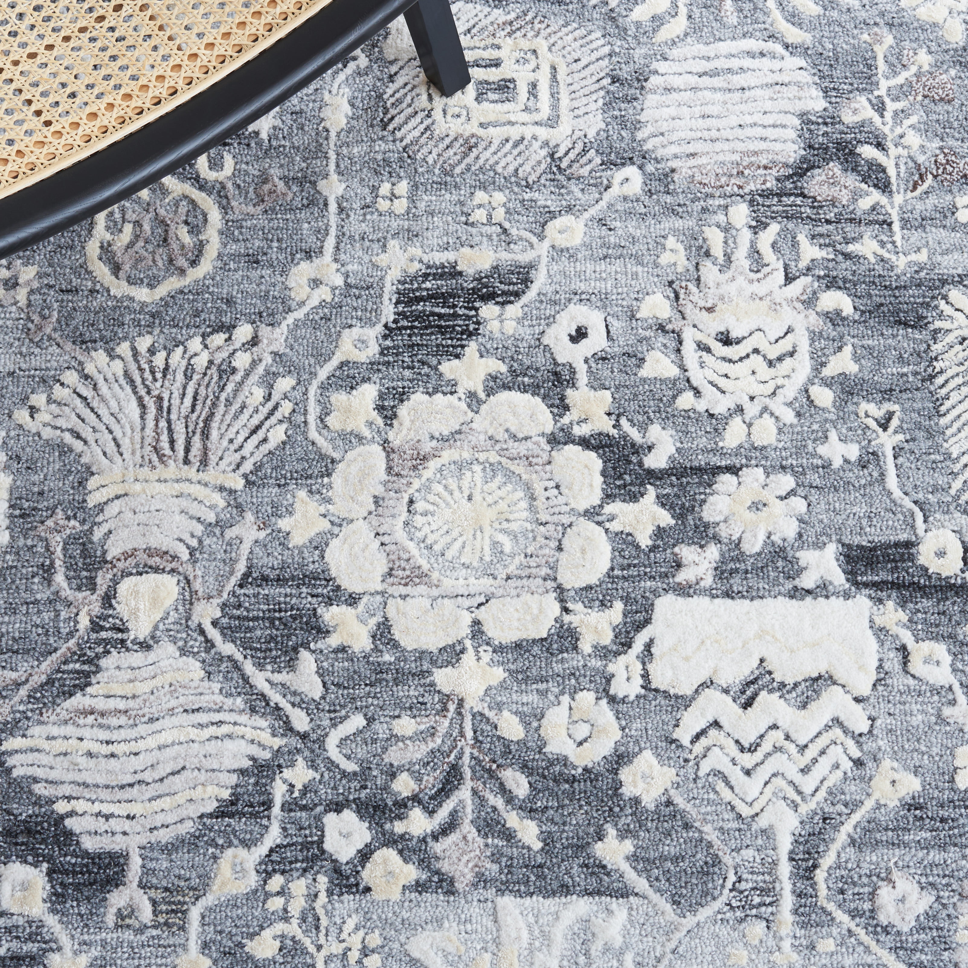 SAFAVIEH Glamour Quinten Floral Runner Rug, Grey/Ivory, 2'3" x 8'