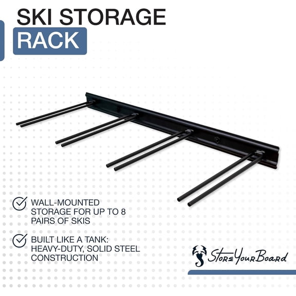 Heavy-Duty Ski Wall Storage Rack – Holds 8 Pairs, Space-Saving Garage Organizer, 200 lbs Capacity
