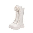 thumbnail image 2 of Styesk Boots for Women Martins Boots For Women In Fall And Winter New Style British Style Fashionable Round Toe Front Lace-up Mid-heeled Handsome Motorcycle Boots For Women Work Boots for Women, 2 of 7