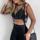 thumbnail image 5 of Camiseta De Malla Transparente Mujeres Sexy Camisetas Moda Brillo Perla Rhinestone Slim Crop Top (Negro XL) Ygjytge para Mujer Negro T S, 5 of 7
