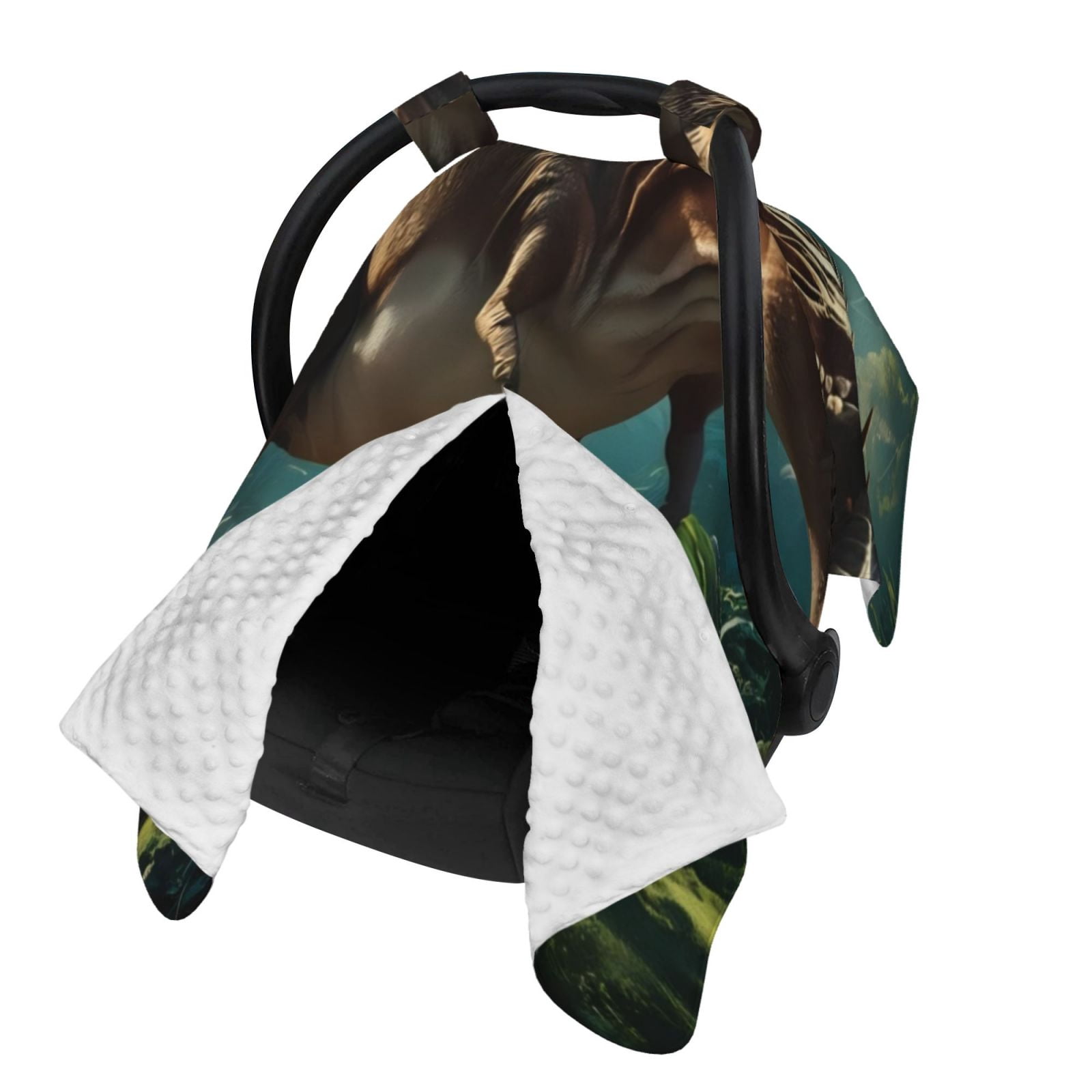 Naloa Green Forest Dinosaur Baby Car Seat Cover, Breathable Baby Carrier Cover, Multiuse Baby Carrier Cover & Nursing Breastfeeding Cover