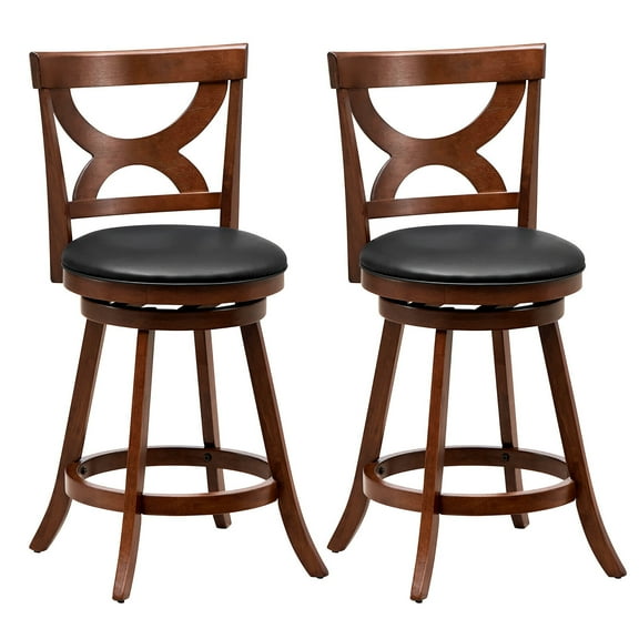 Gymax 2pcs 24'' Bar Stools 360° Swivel Counter Height w/ PVC Leather Cushioned Seat