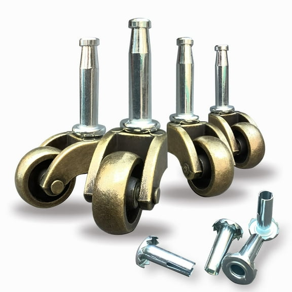 1" Swivel Stem Ball Caster Wheel, Zinc Alloy Castor for Furniture Socket Type Mounting Stem, Antique Brass, 353lbs, Pack of 4