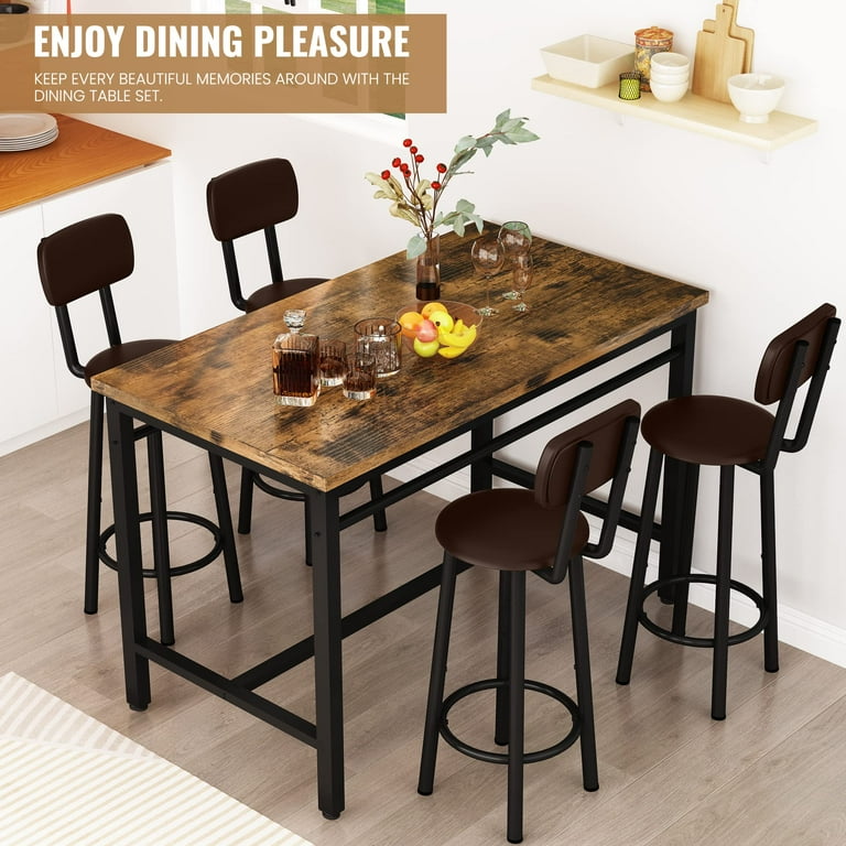 AWQM Dining Table Set for 4 Industrial Kitchen Table and Chairs for 4 Counter Height Pub Bar Table and Chairs Dining Set with Metal Frame