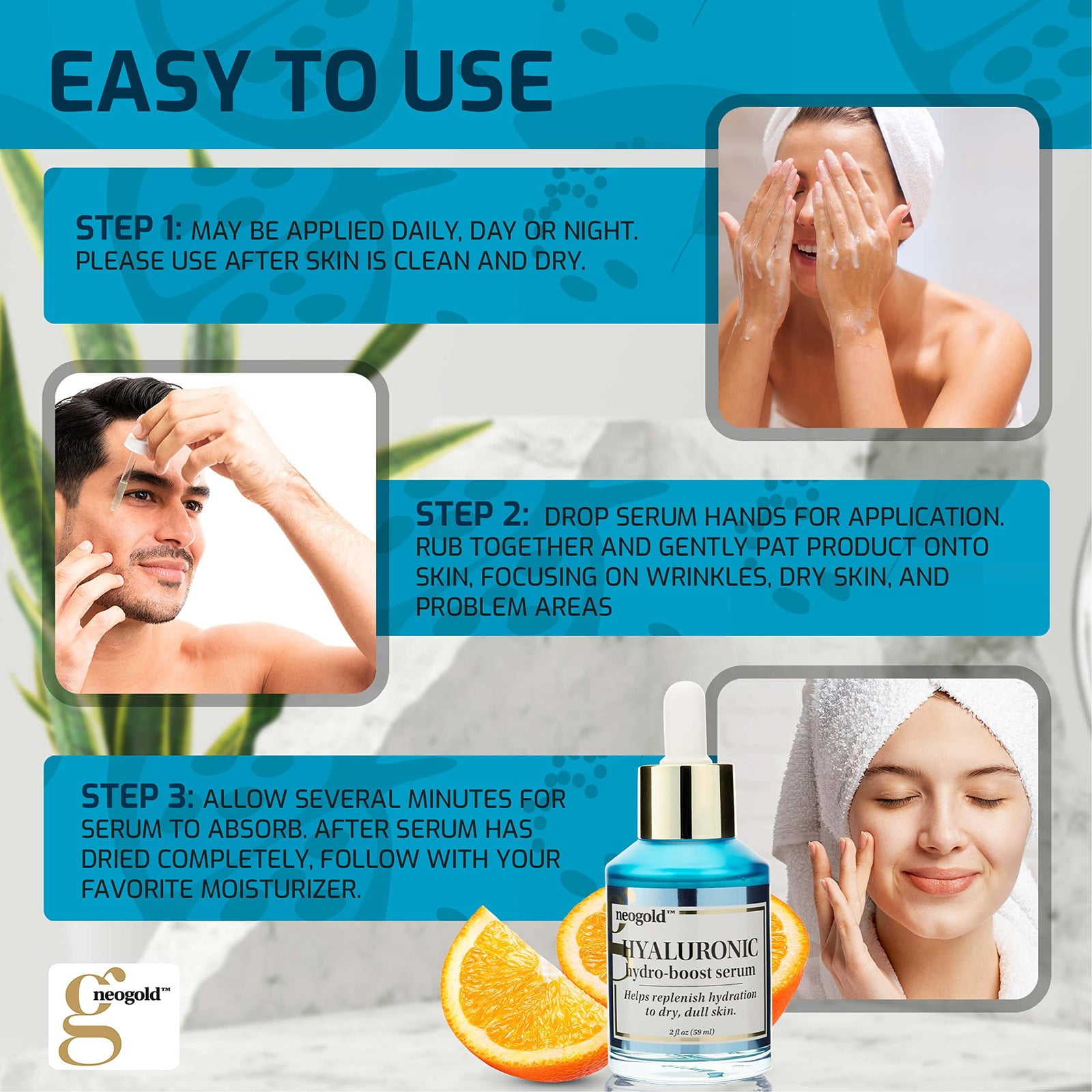 Neogold Hyaluronic Hydro Boost Serum Face Eyes Wrinkles, Age Spot-4 Pack