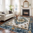 thumbnail image 3 of Vintage Flowers Pattern Washable Area Rug 5 x 7 ft Yellow Blue Traditional Bohemian , Soft Non Slip Rugs Stain Repellent Indoor Felt Carpet for Living Dining Room Bedroom Home Office, 3 of 9
