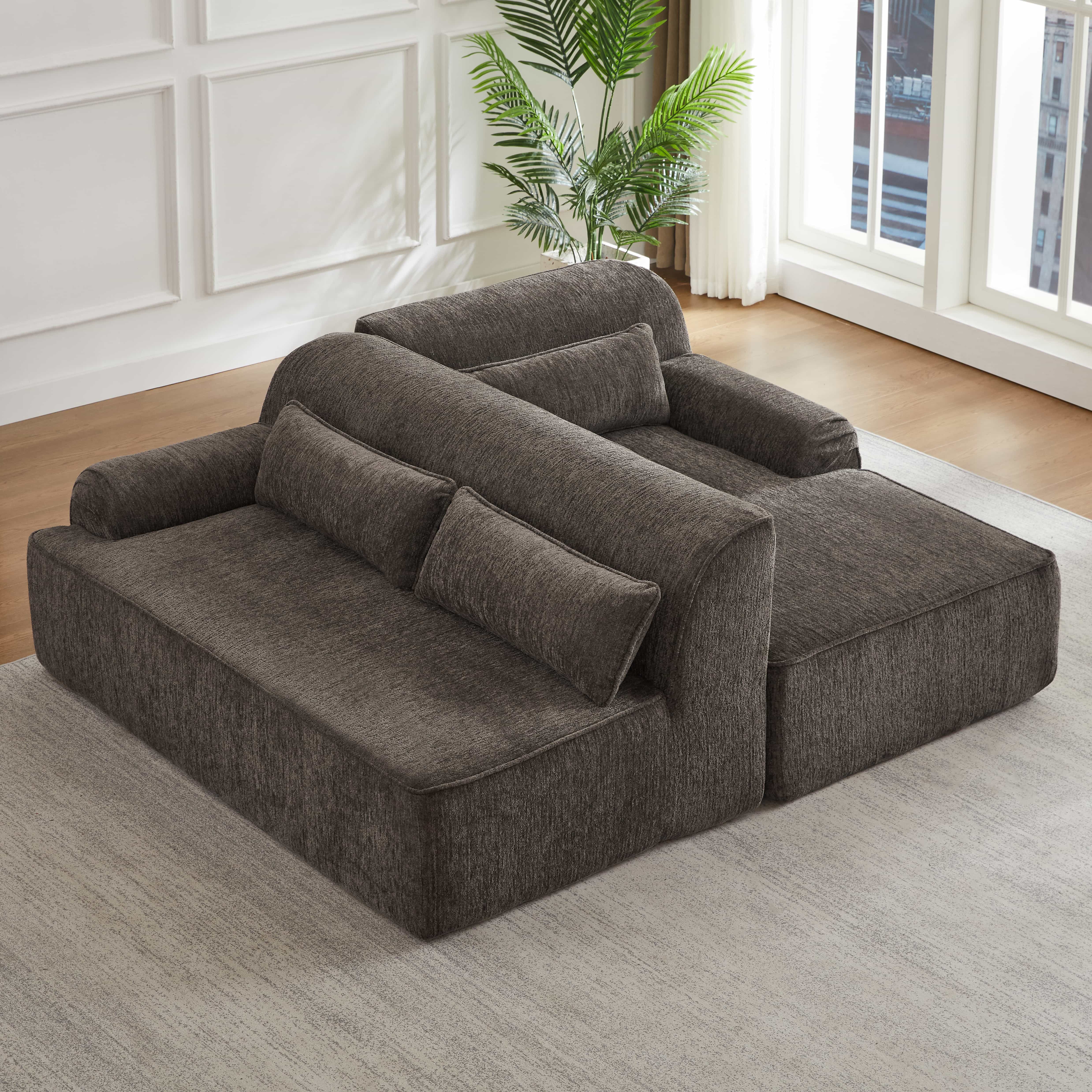 MAYEERTY Chenille L-Shape Oversized Sectional Sofa, Minimalist for Apartment, 102×65" Brown