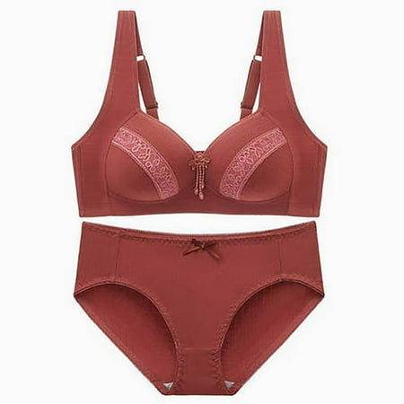 Arnsht Women s Lace Sexy Adjustable Plus Size Bra Lingerie Sets Popular Without Steel Ring Gathering Thin Underwear Set Brown S