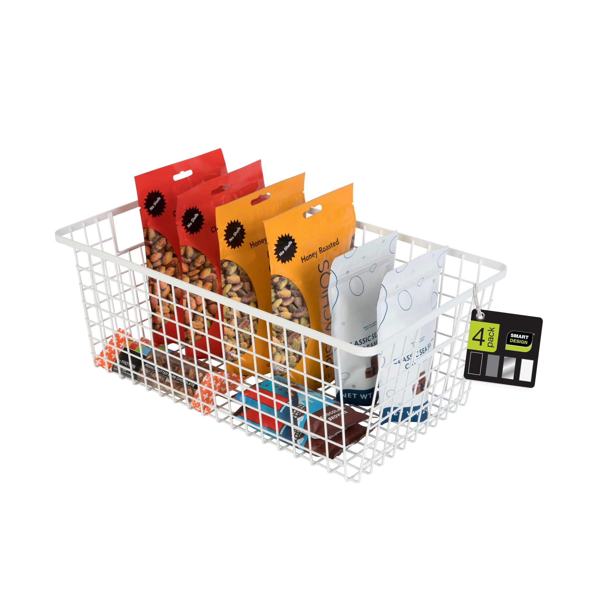 Smart Design Nestable Basket Organizer with Handles - 9 x 16 x 6 inches - White - Set of 4