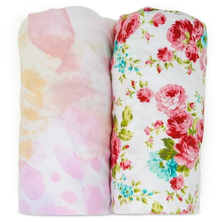 - Kids N' Such Bassinet Sheets - Premium Jersey Knit Cotton- Will fit ANY Bassinet Mattress Size or Shape - Super Soft - Safe for Babies - 2 Pack Bassinet Co Sleeper Sheets - Fleur and Floral