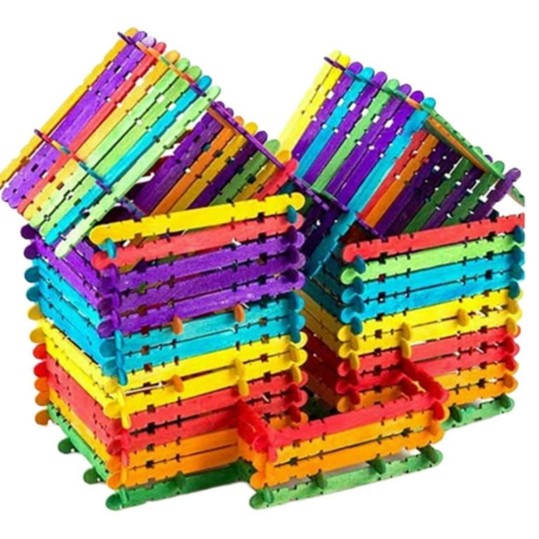 50 Pcs Colorful Popsicle Sticks Sawtooth Wood Craft Stick Colored Natural Wooden Ice Lolly Sticks for DIY Craft Project DIY Ice Cream and Cake, Size
