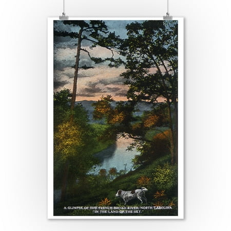 Blue Ridge Mountains, North Carolina - French Broad River Dusk Scene (9x12 Art Print, Wall Decor Travel