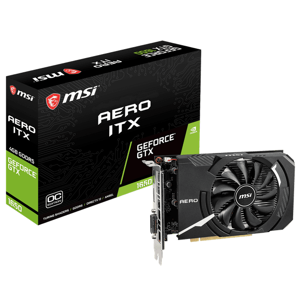 MSI GeForce GTX1650 AERO ITX 4G OC 4GB GDDR5 128B HDMI/DLDVID Gaming Graphic Card