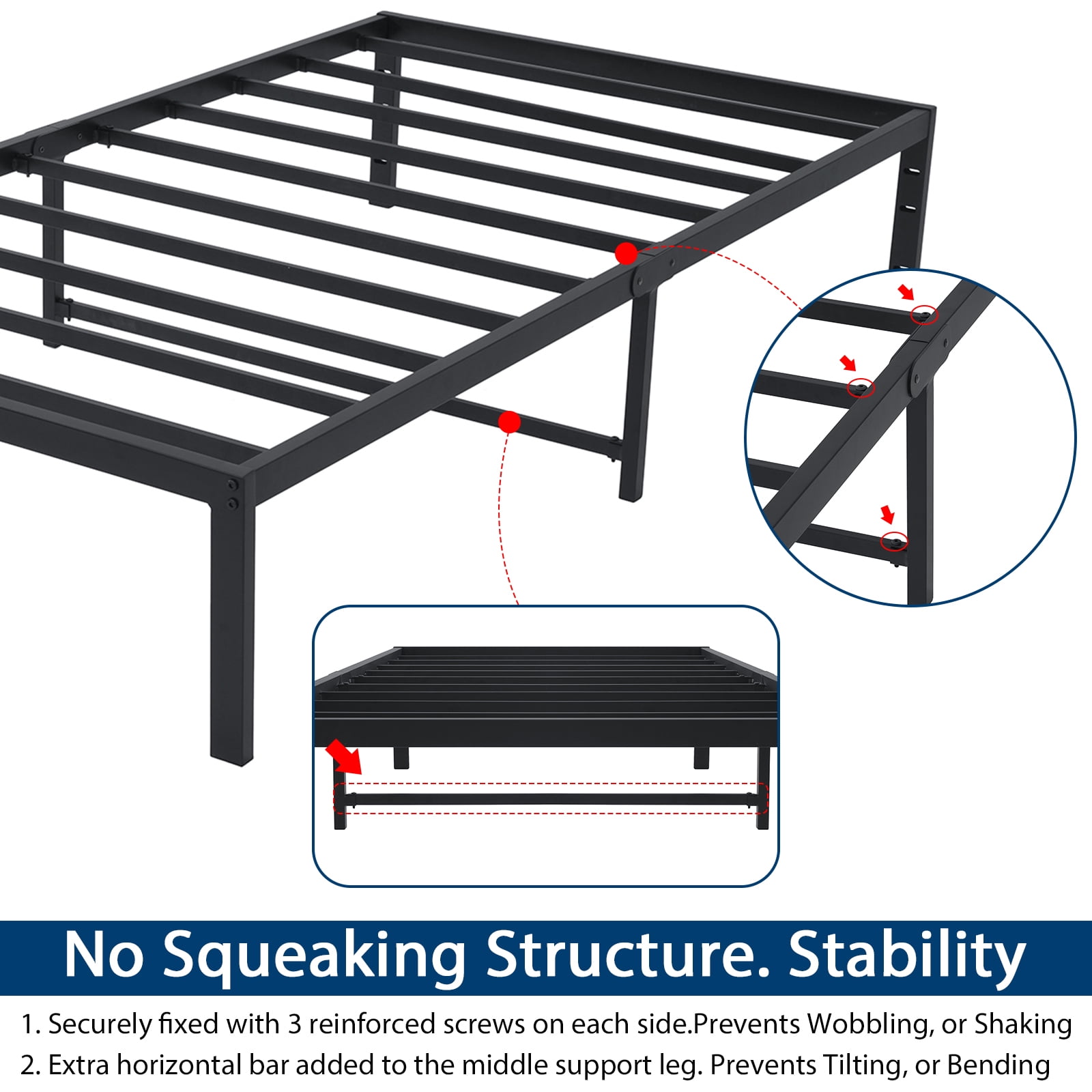 V&lx 14 inch Tall Metal Slat Bed Frame / No Box Spring Needed / Steel Slat Support/Easy Assembly (Full)