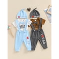 thumbnail image 4 of Aojekbee Baby Boys Father Day Outfit Sets Short Sleeve Crew Neck Letter Print Romper Suspender Pants Hat Sets, 4 of 10