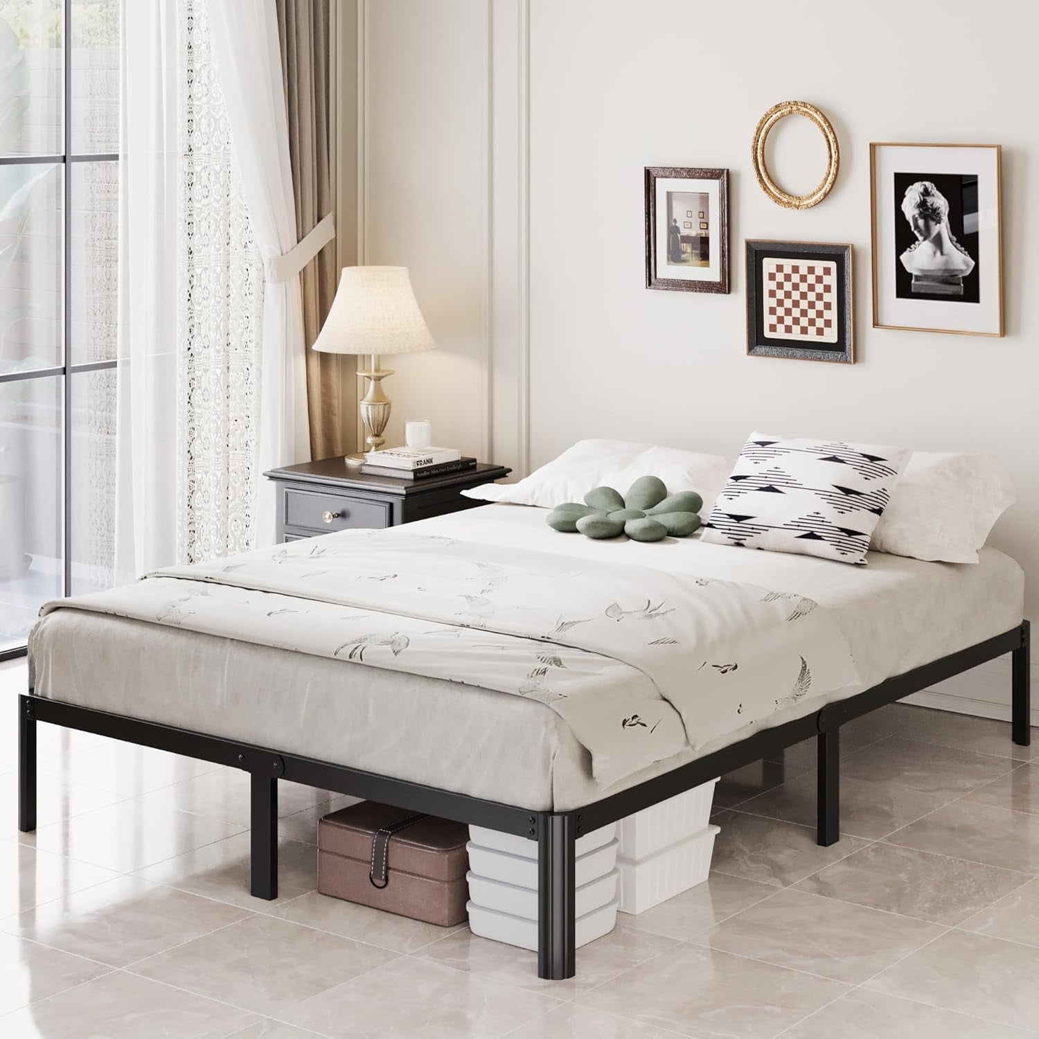 12 Inch King Bed Frame with Rounded Corner Legs, 2000 LBS Heavy Duty Metal King Size Platform Bed Frame No Box Spring Needed, Noise Free, Easy Assembly, Black
