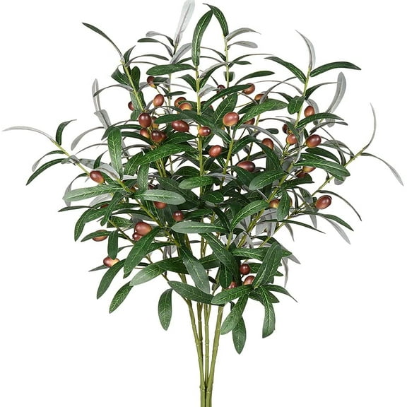 LEAQU 4PCS Artificial Olive Branches for Vases Decoration Plants 28-Inch Faux Fake Olive Branch Stems for Home Office Indoor Outside DIY-Wreath Decor