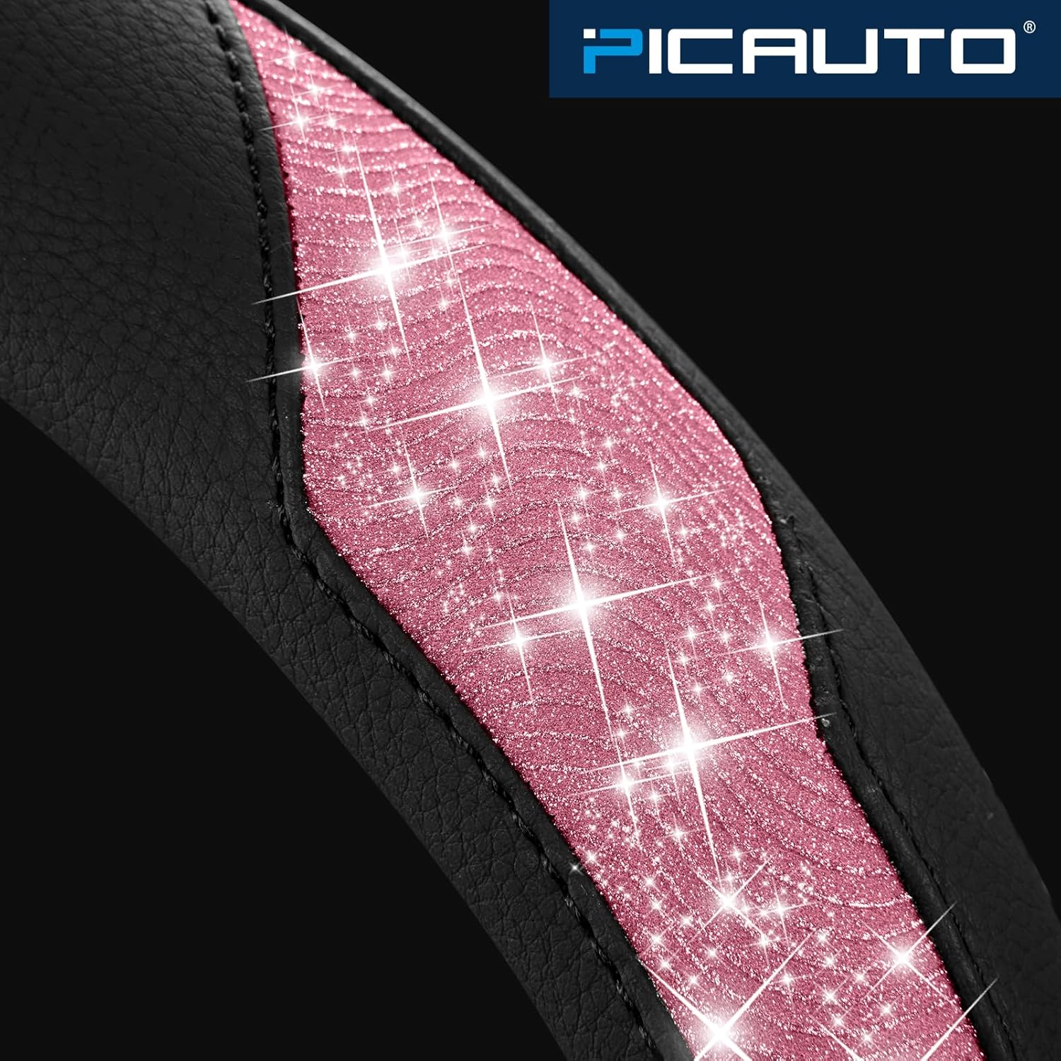 Steering Wheel Cover, Hot Pink Sparkly Crystal Bling Glitter with Leather, Universal Fit 14.5"-15.5" Car Steering Wheels for Girls & Women, Anti-Slip Wheels Cover for Cars, Trucks, Van, SUVs
