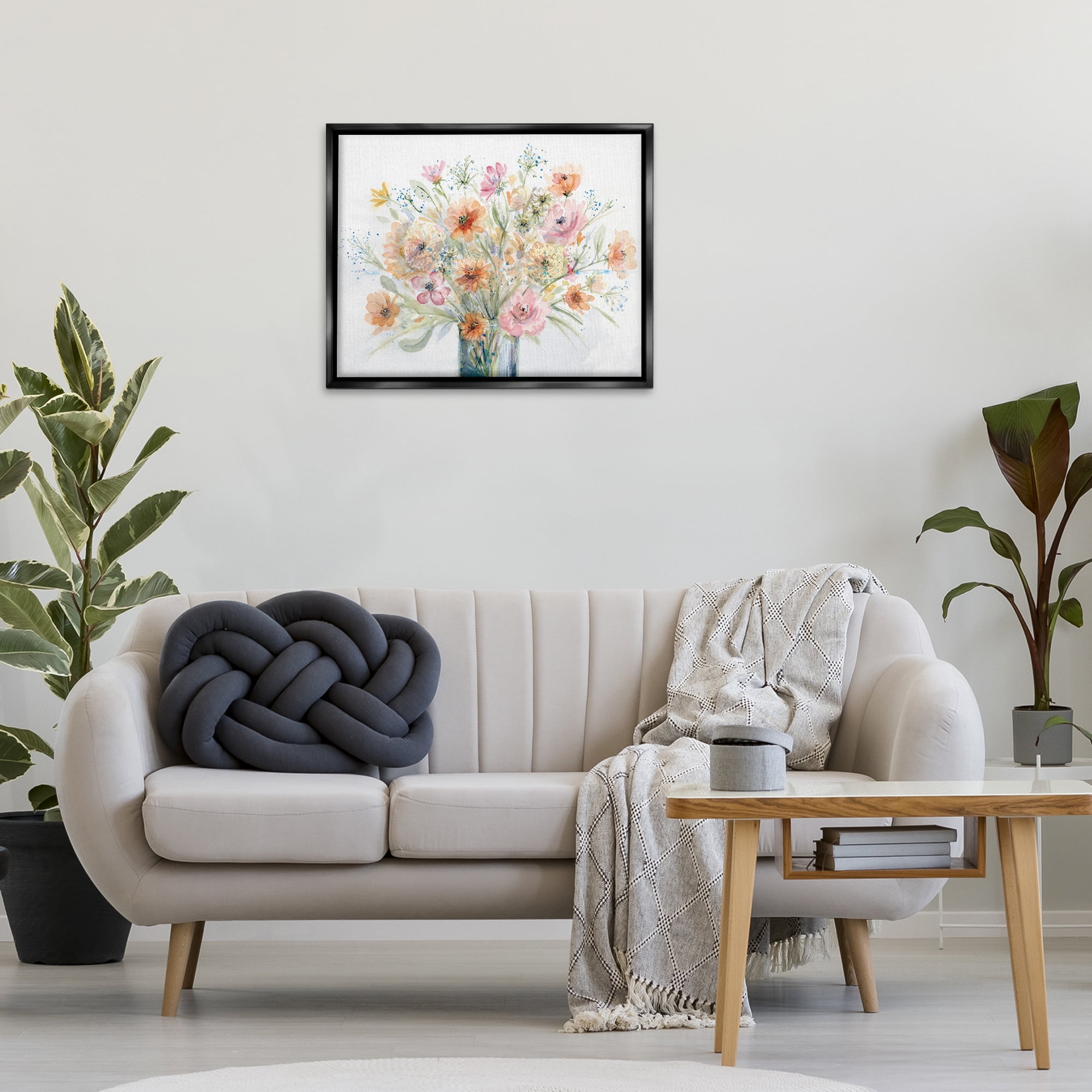 Stupell Industries Peach Pink Bouquet Botanical & Floral Painting Black Floater Framed Art Print Wall Art, 31 x 25