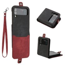 Dteck Galaxy Z Flip 3 Case, Z Flip 3 5G Case Wallet for Women Men, Slim PU Leather Magnetic Flip Closure Wrist Strap Card Holder Wallet Case for Samsung Galaxy Z Flip 3,Red