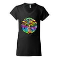 thumbnail image 2 of Wild Bobby Colorful Mushroom Retro Puff Print Fashion Women’s Standard V-Neck Tee, Black, Small, 2 of 6