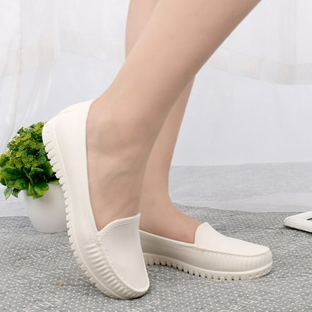 

ERTUTUYI Women s Lightweight Indoor Comfort Resistant Flat Slip On Nursing Shoes White 40