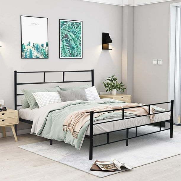 Apepro Metal Bed Frame Platform, Queen Size Black Wrought Iron Bed