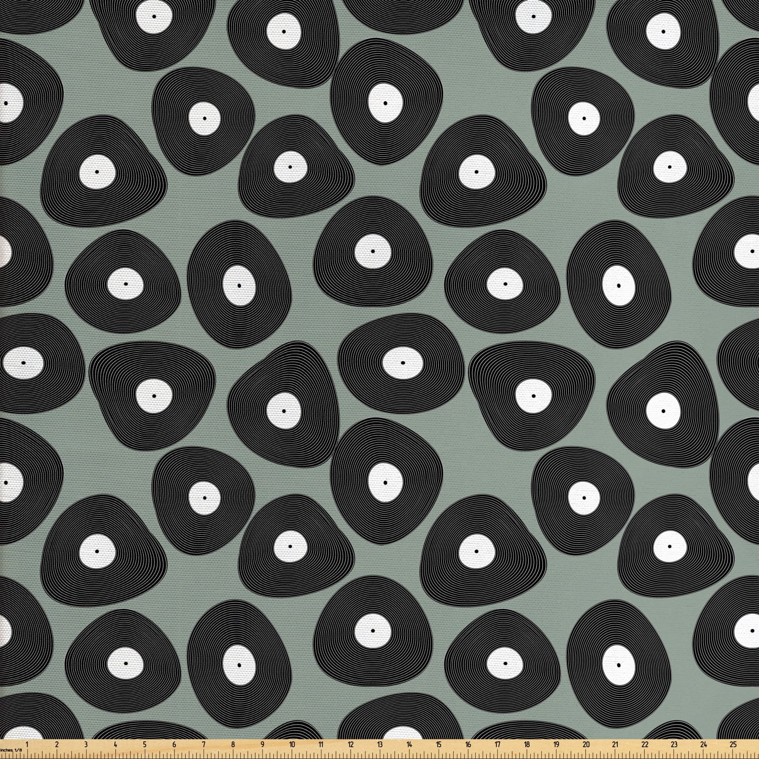 Retro Fabric by The Yard, Oval Shape Pattern Old Vinyl Disc Themed