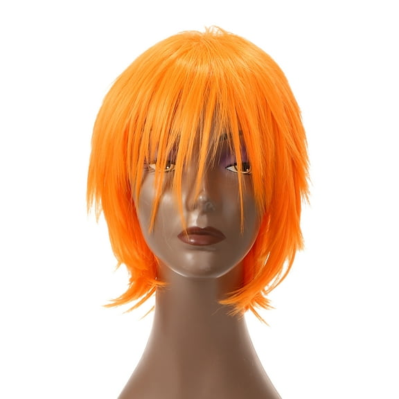Unique Bargains Human Hair Wigs for Women with Wig Cap Straight Hair 11" Orange Wigs
