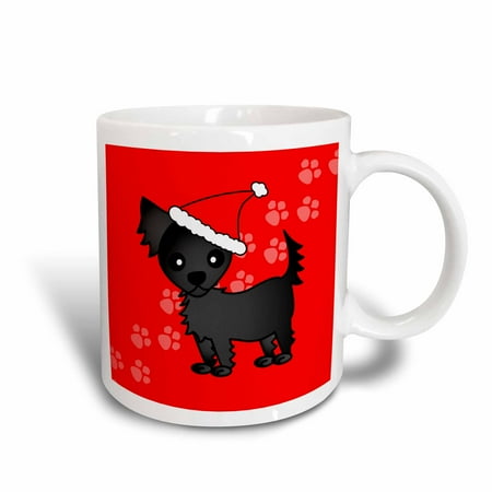 Chihuahua Santa - 3dRose Cute Black Longhaired Chihuahua Red with Santa Hat, Ceramic Mug, 15-ounce