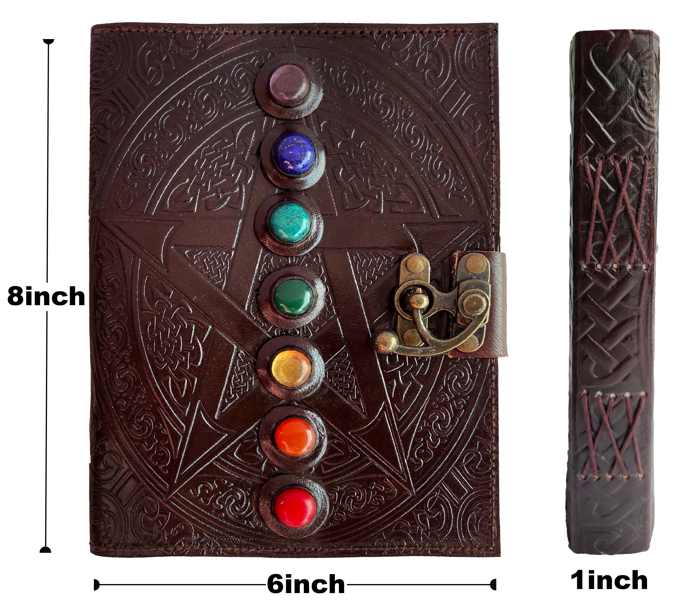 Leather Journal Writing Notebook 7 Chakra Stone Diary for Men & Women, Handmade Bound Witch Journal Blank Sketchbook Notepad Gift for Artist & Writers by Rustic Town, Brown