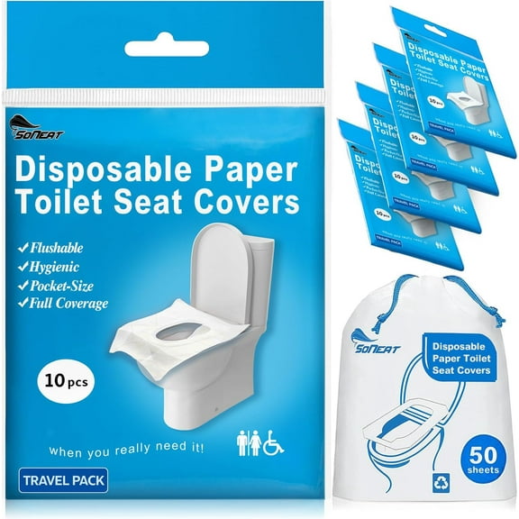Disposable Toilet Seat Cover - 50 Count Large Flushable Paper Toilet Seat Covers for Travel, Kids Potty Training & Public Restrooms, Premium Paper Toilet Seat Liners, 5 Pack
