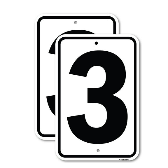(2 Pack) Sign with Number 3 | 12" X 18" Heavy-Gauge Aluminum Sign | Rust Free Aluminum, Weather Resistant, Waterproof, Fade Resistant, 2 Pre-drilled Holes