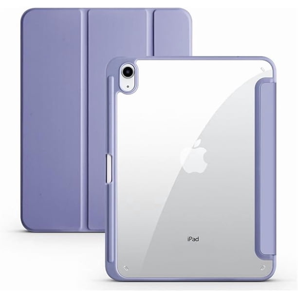 Funda de Cuero PU Magnética Gris Lavanda con Parte Trasera Acrílica Transparente para iPad 10ª Gen 10.9"
