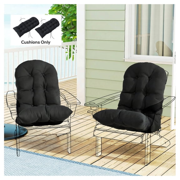Adirondack Chair Cushions Set of 2, High Back Outdoor Patio Cushions, Tufted, UV Resistant, Black